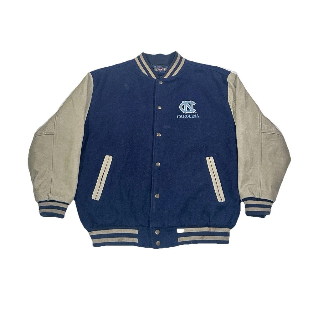 VTG 90s Chaps UNC Tar Heels Varsity Letterman Jacket Large Leather Wool College